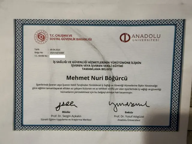 Mehmet Nuri Böğürcü iş sağlığı ve güvenliği işveren eğitimi tamamlama belgesi, 2025