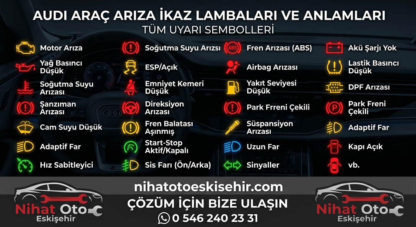 Audi arıza lambaları gösterge işaretleri ve Türkçe anlamları